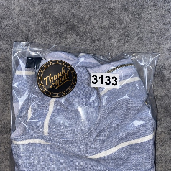 Ellen Tracy Linen Blouse Women's Large Blue Stripped Gold Zip‎ Pocket Nautical - Picture 8 of 8